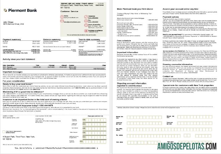 Extrato de hipoteca do USA Piermont Bank em formatos Word e PDF, 2 páginas exemplo